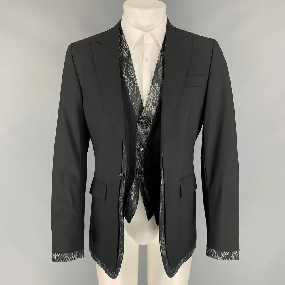 JOHN RICHMOND Size 38 Black Wool Peak Lapel Sport Coat